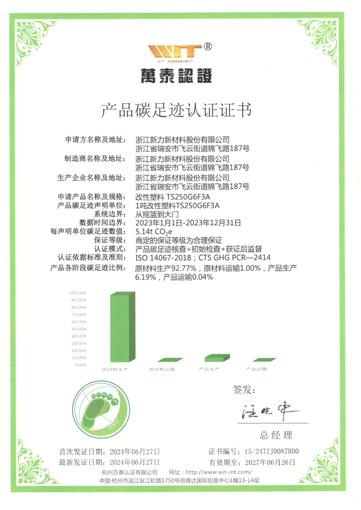 產(chǎn)品碳足跡認(rèn)證證書